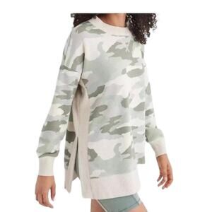 Aerie OVERSIZED Side Split Crew Neck Sweatshirt Desert Green Camo NEW Size XS